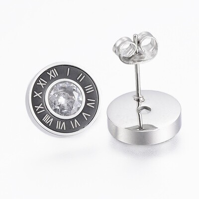 SILVER STAINLESS  CZ STUD EARRINGS FJE7D