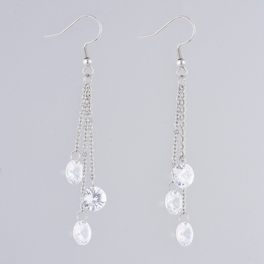 STAINLESS CZ DANGLE EARRINGS FJETD