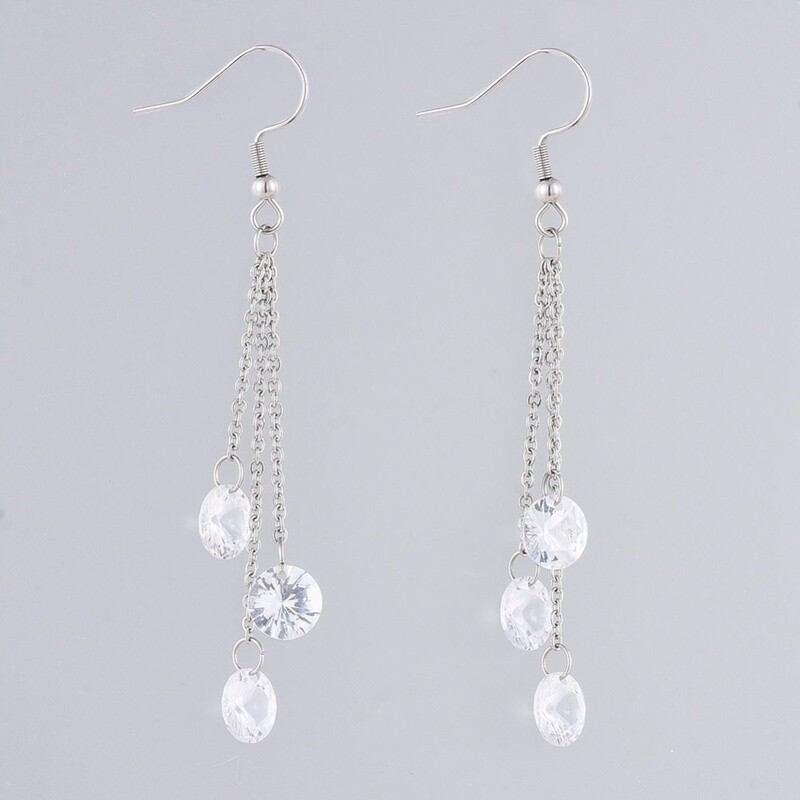 STAINLESS CZ DANGLE EARRINGS FJETD