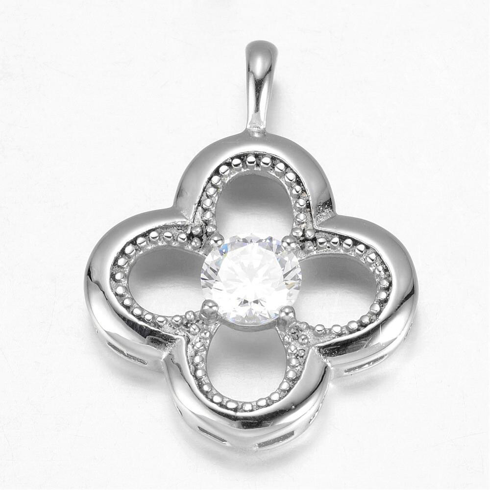 STAINLESS  CZ FLOWER PENDANT FJP11