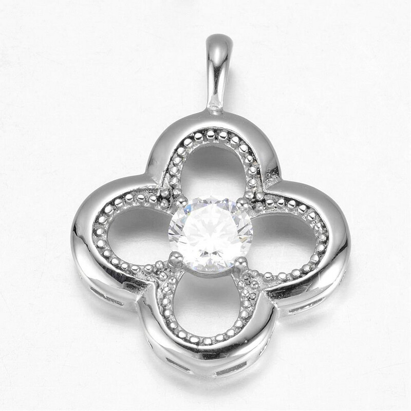STAINLESS  CZ FLOWER PENDANT FJP11