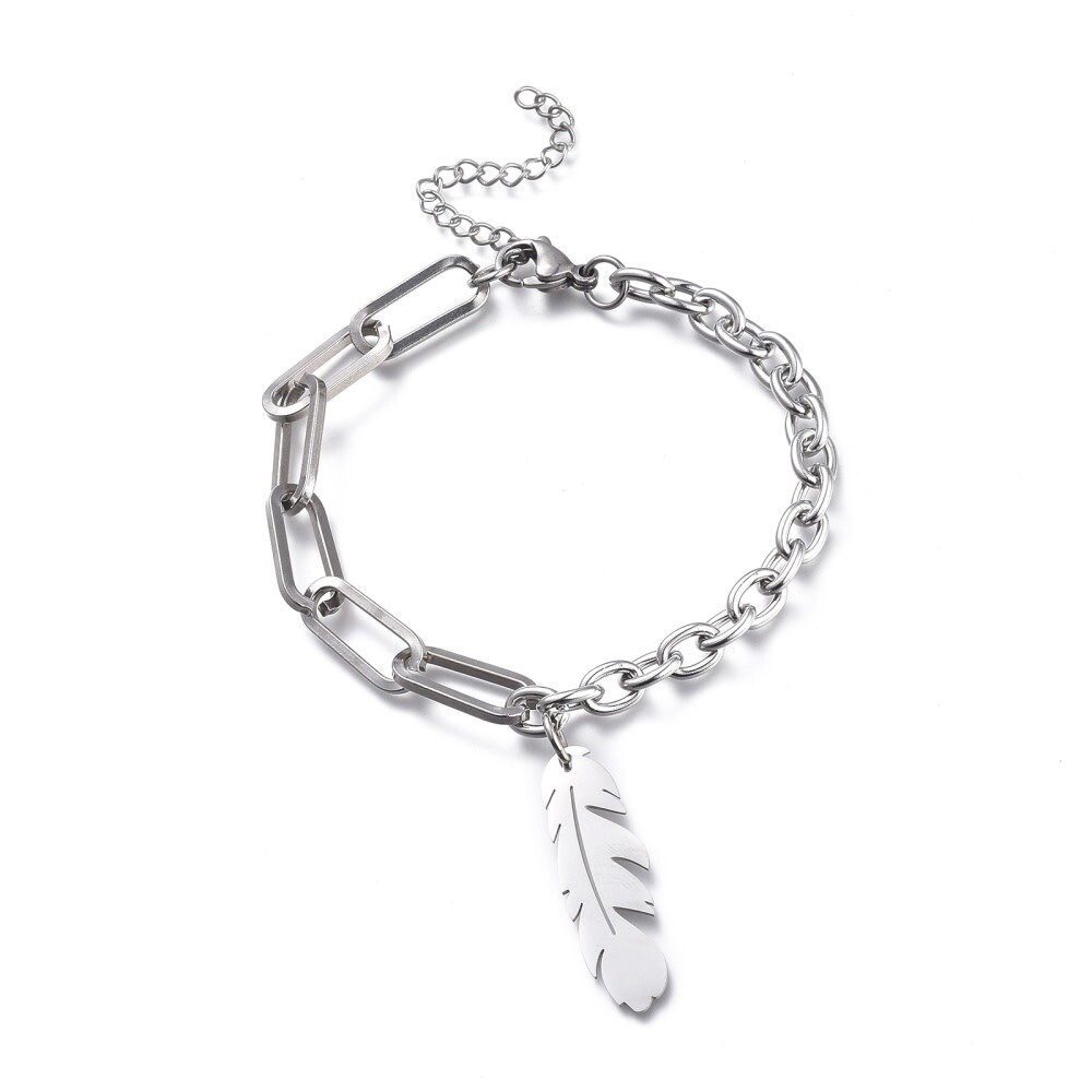 STAINLESS FEATHER BRACELET FJB69