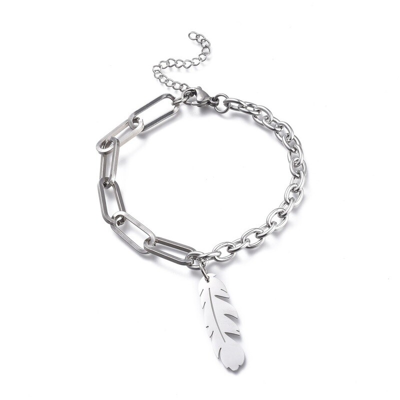 STAINLESS FEATHER BRACELET FJB69