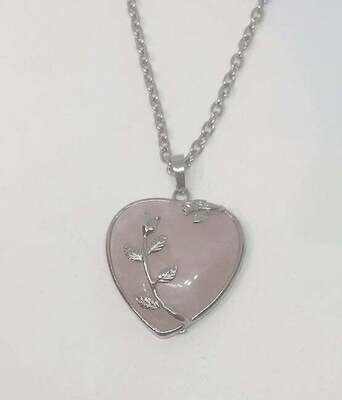 STAINLESS ROSE QUARTZ HEART NECKLACE FJN8D