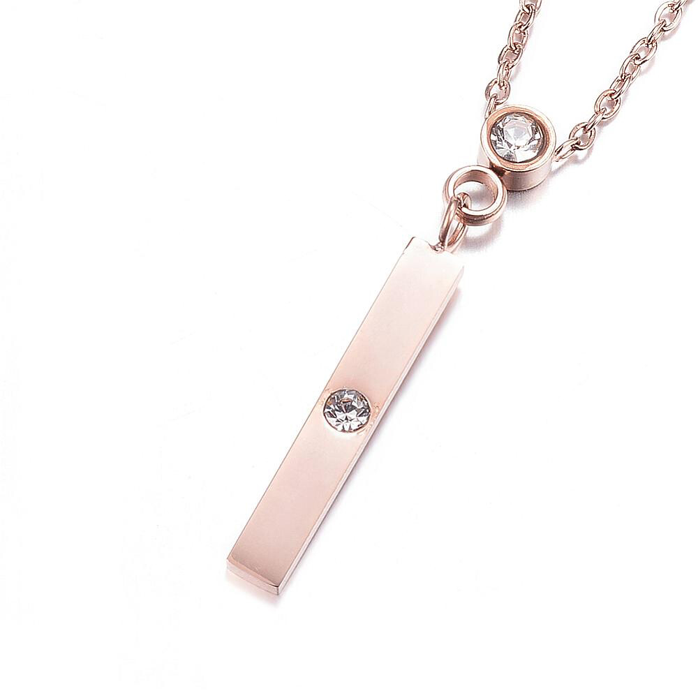 ROSE STAINLESS CZ BAR NECKLACE FJN1B
