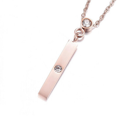 ROSE STAINLESS CZ BAR NECKLACE FJN1B