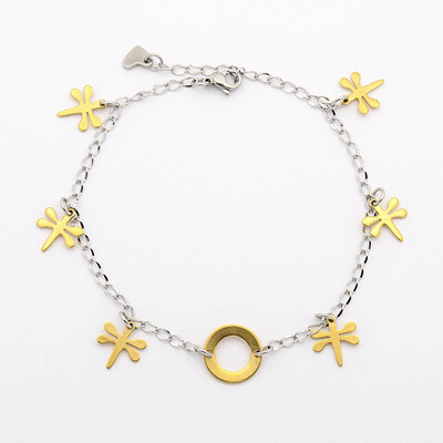 MIXED STAINLESS DRAGONFLY ANKLET FJA03