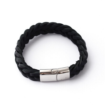 STAINLESS WOVEN LEATHER BRACELET FJB63