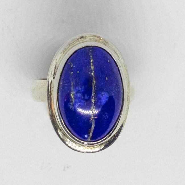 SILVER OVAL LAPIS RING - 8.5