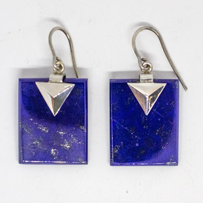 SILVER RECTANGLE LAPIS EARRINGS