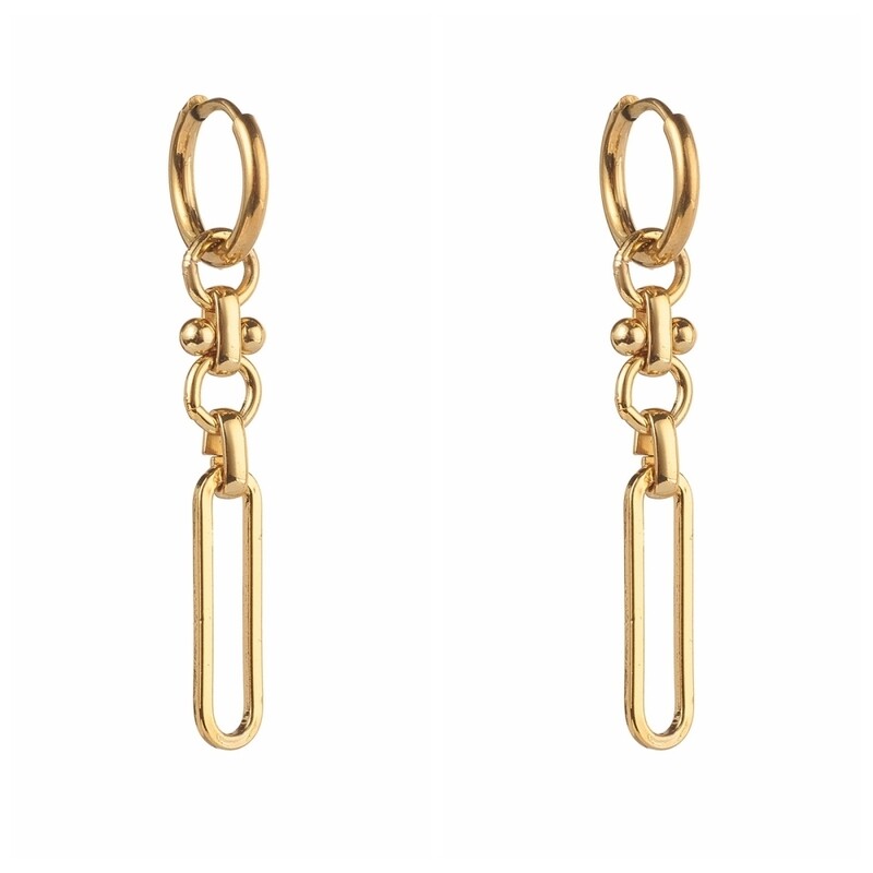 GOLD STAINLESS PAPERCLIP HUGGIE EARRINGS FJEBSH