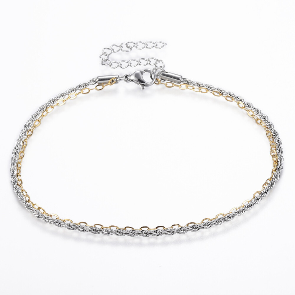 MIXED STAINLESS DOUBLE CHAIN ANKLET FJA16