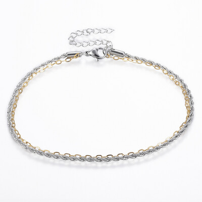 MIXED STAINLESS DOUBLE CHAIN ANKLET FJA16