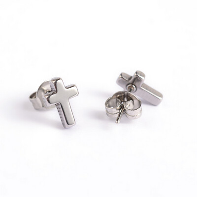 STAINLESS CROSS STUD EARRINGS FJES10