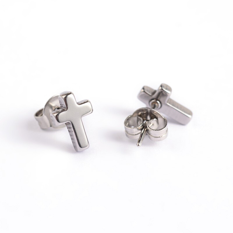 STAINLESS CROSS STUD EARRINGS FJES10
