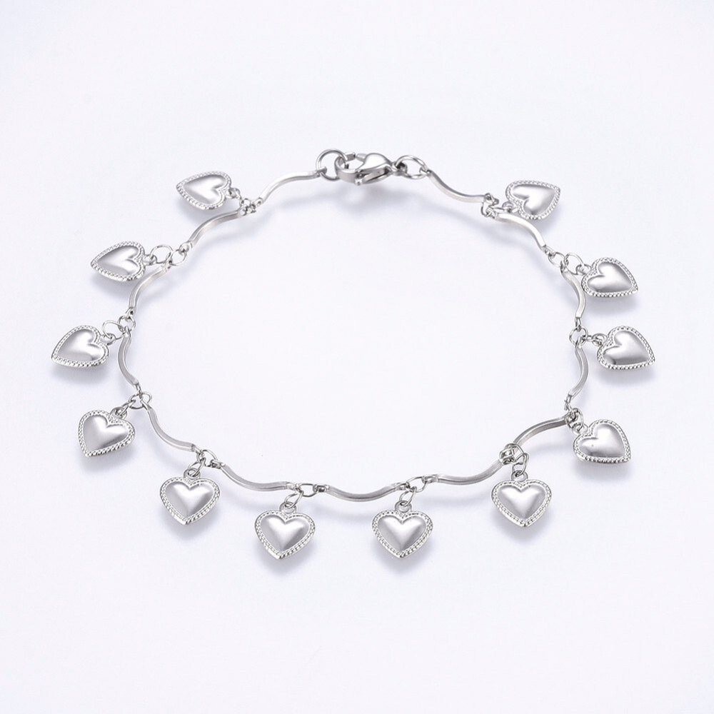 STAINLESS  HEART DANGLE BRACELET FJB97