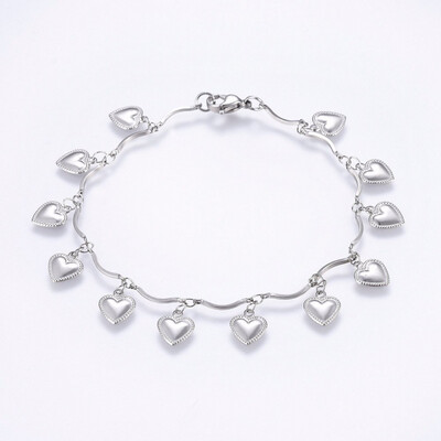 STAINLESS  HEART DANGLE BRACELET FJB97