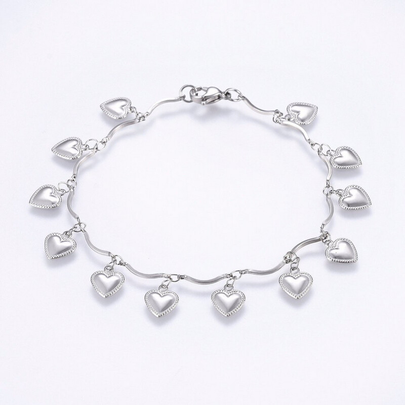 STAINLESS  HEART DANGLE BRACELET FJB97