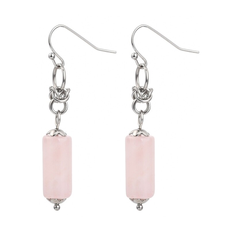 STAINLESS ROSE QUARTZ EARRINGS FJE2A