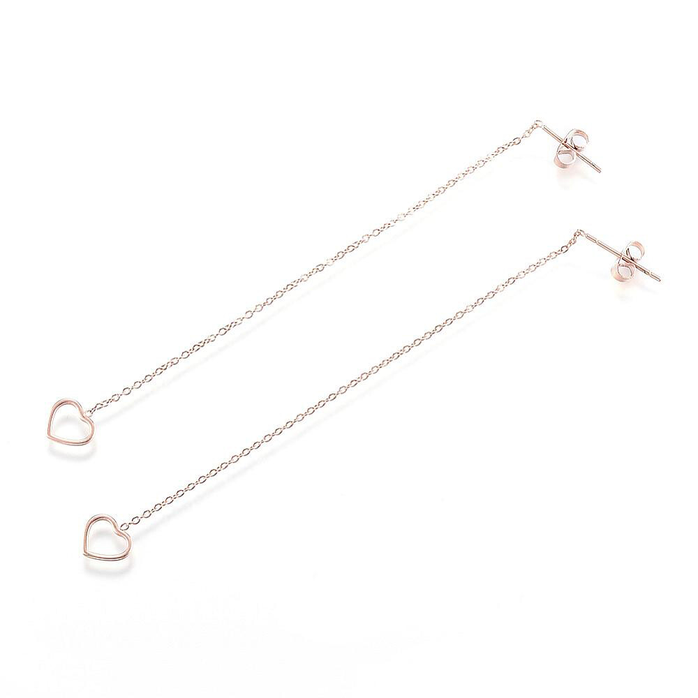 ROSE STAINLESS HEART DANGLE EARRINGS FJEN8