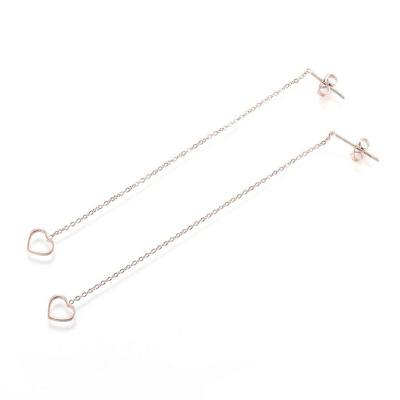 ROSE STAINLESS HEART DANGLE EARRINGS FJEN8