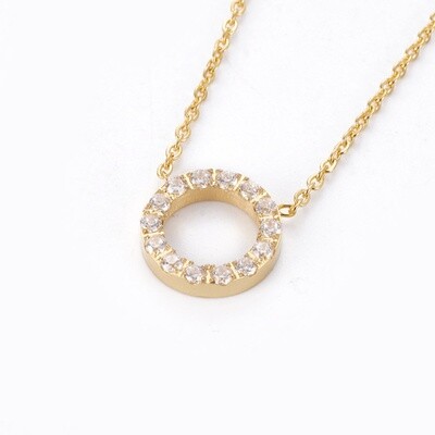 GOLD STAINLESS ROUND CZ NECKLACE FJNRT
