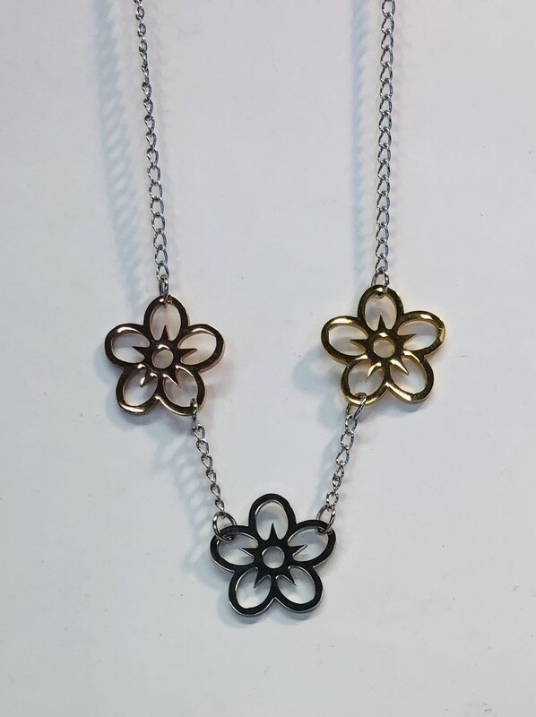 MIXED STAINLESS FLOWER NECKLACE FJNTF