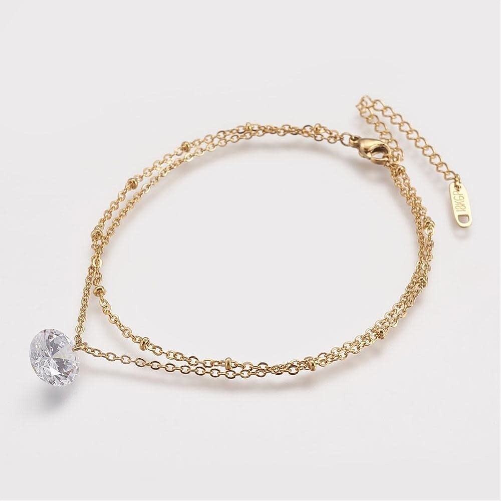 GOLD STAINLESS CZ ANKLET FJA15-G