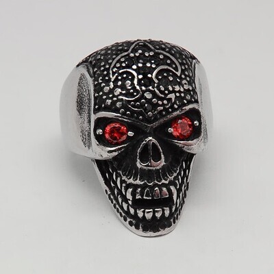 ST DOD RING W/RD CZ EYES &amp; BLK CZ CRS