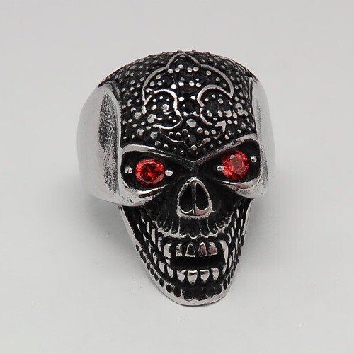 ST DOD RING W/RD CZ EYES &amp; BLK CZ CRS