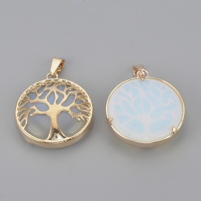 GOLD STAINLESS OPALITE TREE OF LIFE PENDANT FJP57