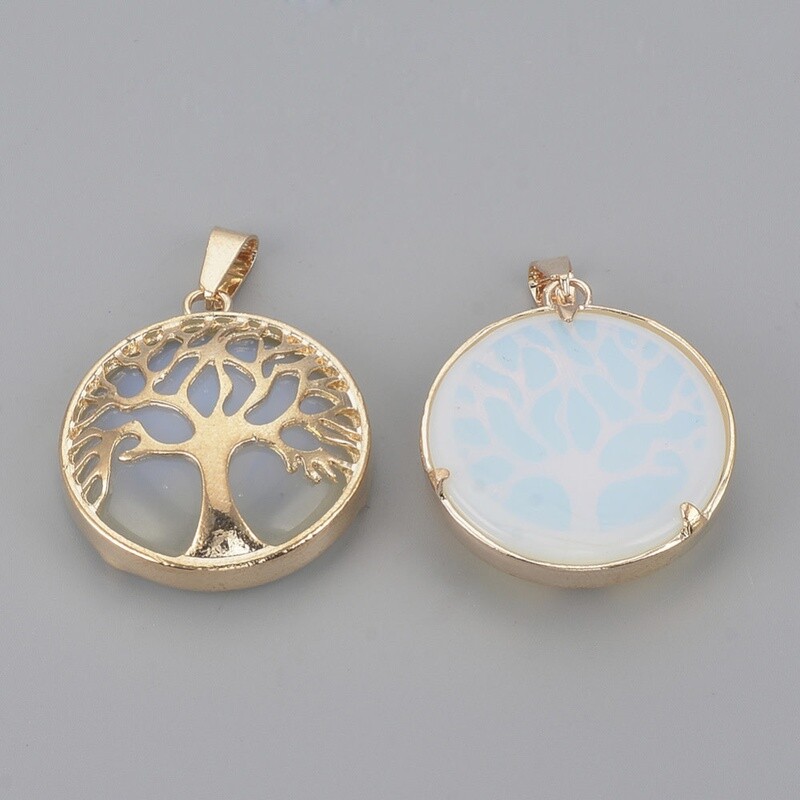 GOLD STAINLESS OPALITE TREE OF LIFE PENDANT FJP57