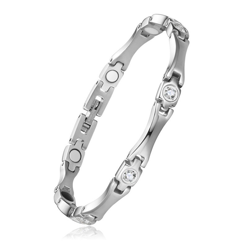 SILVER STAINLESS CZ LINK BRACELET FJB01