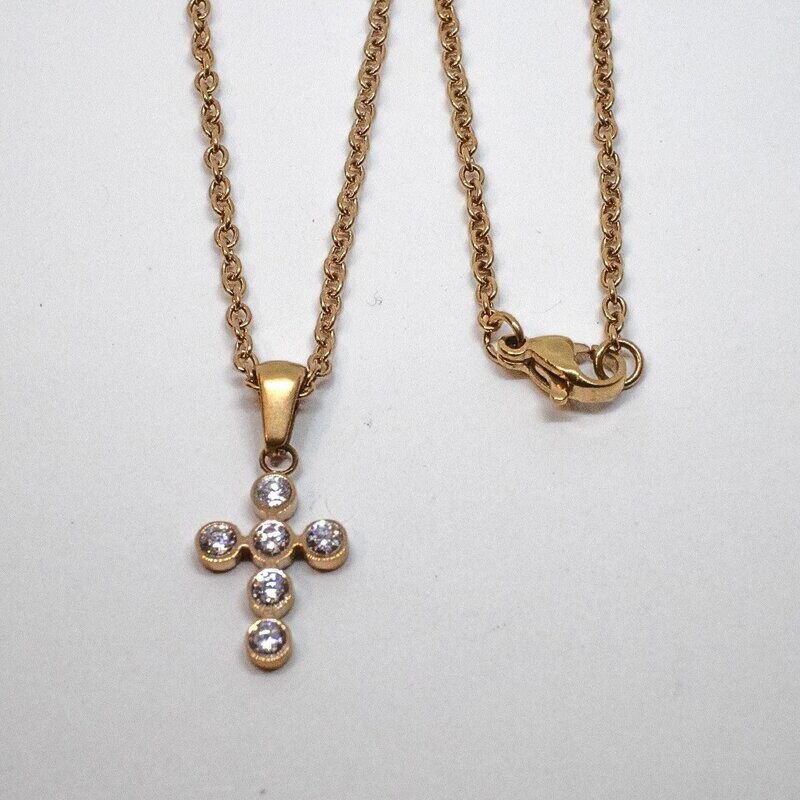 ROSE STAINLESS CZ CROSS NECKLACE FJN4X