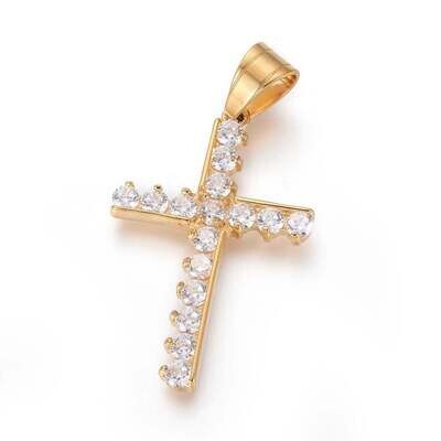 GOLD STAINLESS CROSS CZ PENDANT FJP7