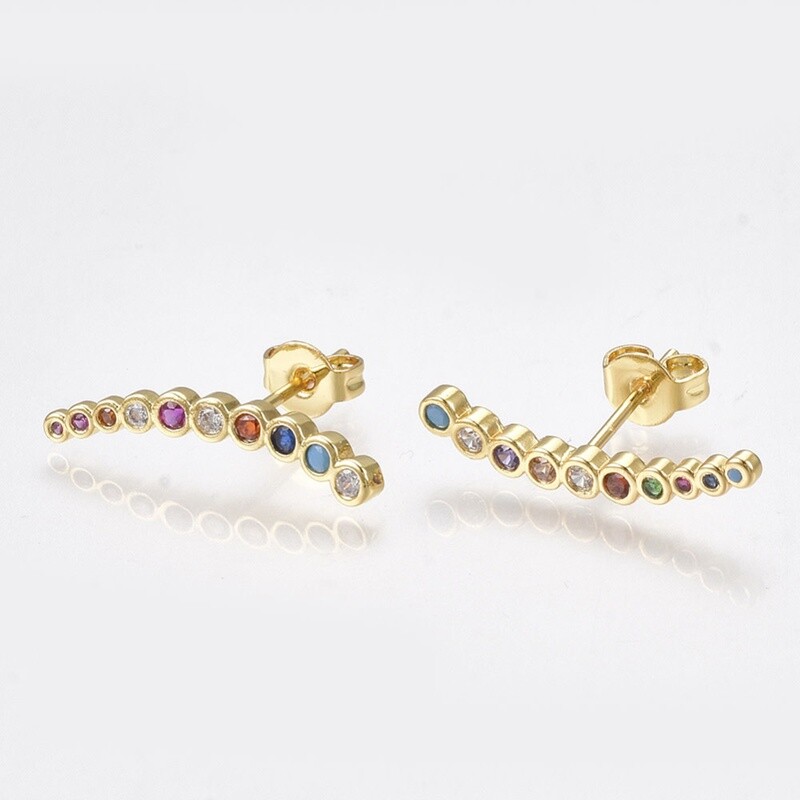 GOLD STAINLESS CZ CLIMBER EARRINGS FJEE6