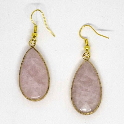 GOLD STAINLESS ROSE QUARTZ EARRINGS FJE125