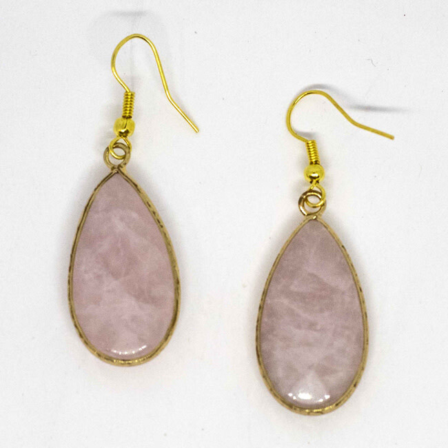 GOLD STAINLESS ROSE QUARTZ EARRINGS FJE125