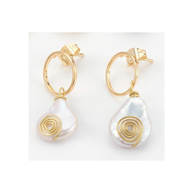 *GOLD STAINLESS PEARL EARRINGS FJEN1