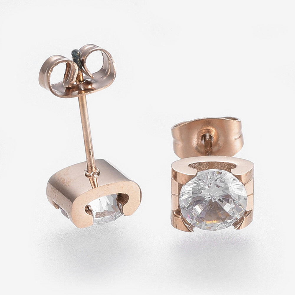 ROSE STAINLESS CZ STUD EARRINGS FJE126