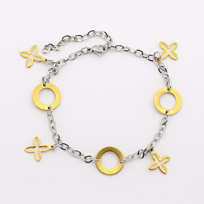 MIXED STAINLESS CIRLE &amp; CROSS ANKLET FA041
