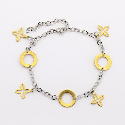 MIXED STAINLESS CIRLE &amp; CROSS ANKLET FA041