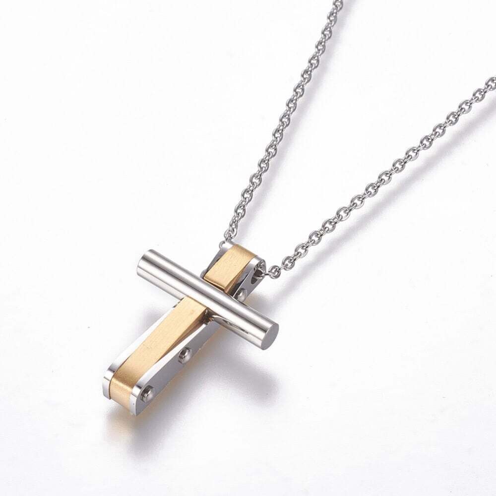 MIXED STAINLESS CROSS NECKLACE FJN1