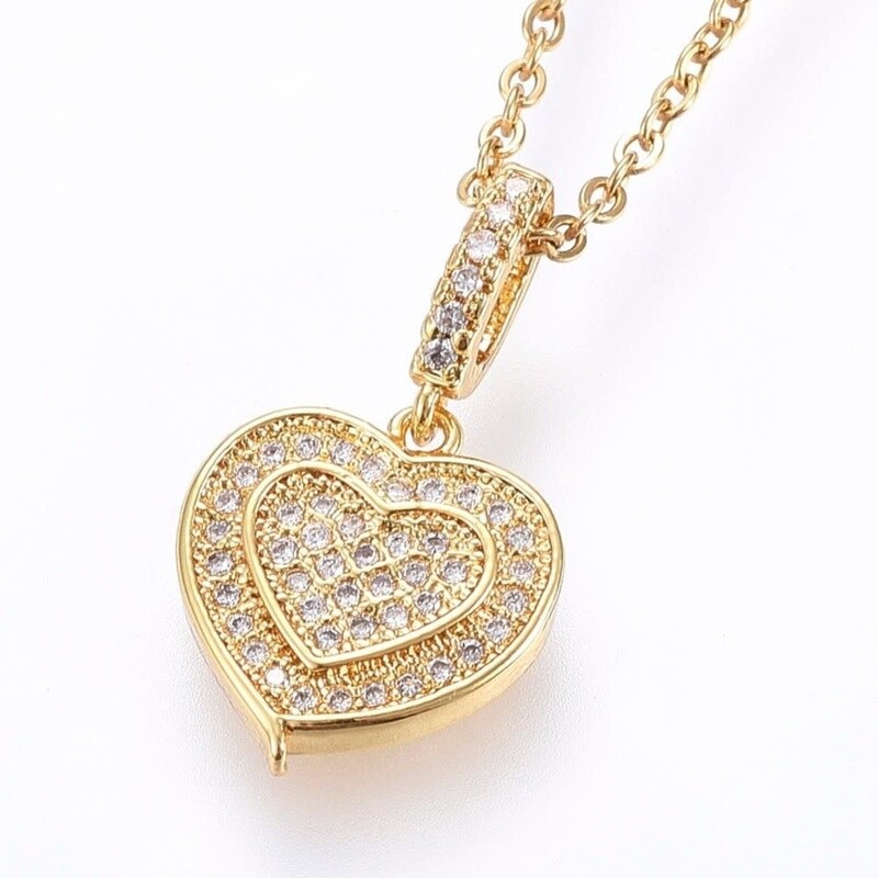GOLD STAINLESS CZ HEART NECKLACE FJN69-18