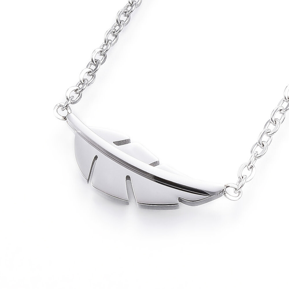 STAINLESS FEATHER NECKLACE FJN4B