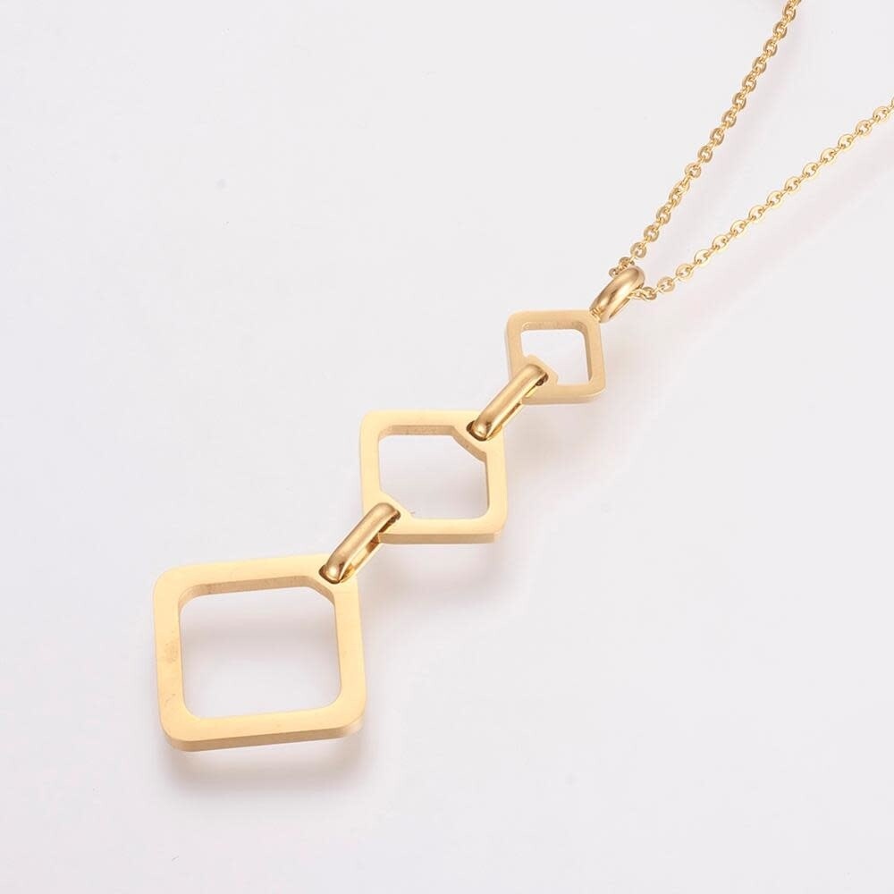 GOLD STAINLESS SQUARE NECKLACE FJNSW