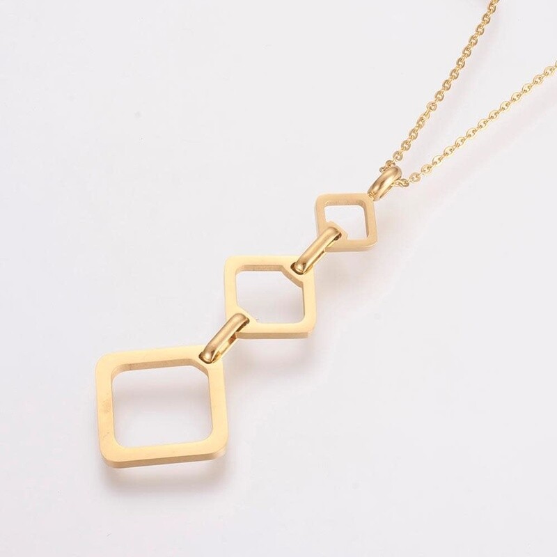 GOLD STAINLESS SQUARE NECKLACE FJNSW