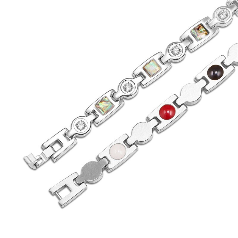 SILVER STAINLESS ABALONE AND CZ BRACELET