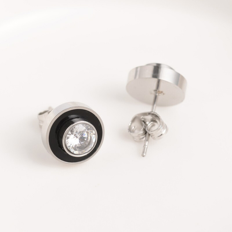 *STAINLESS CZ ENAMEL STUD EARRINGS FJEM8