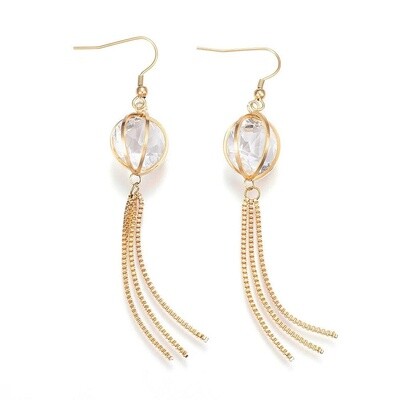 GOLD STAINLESS CZ DANGLE EARRINGS FJEE18